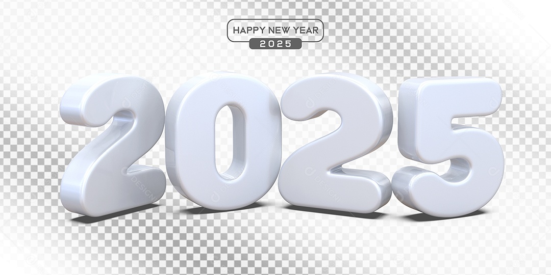 Elemento 3D Número 2025 Branco Para Composição PSD