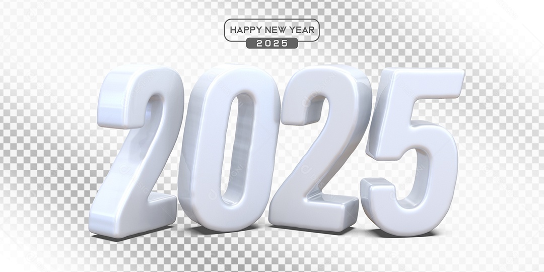 Elemento 3D Número 2025 Branco Para Composição PSD