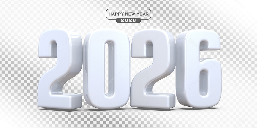 Elemento 3D Número 2026 Branco Para Composição PSD