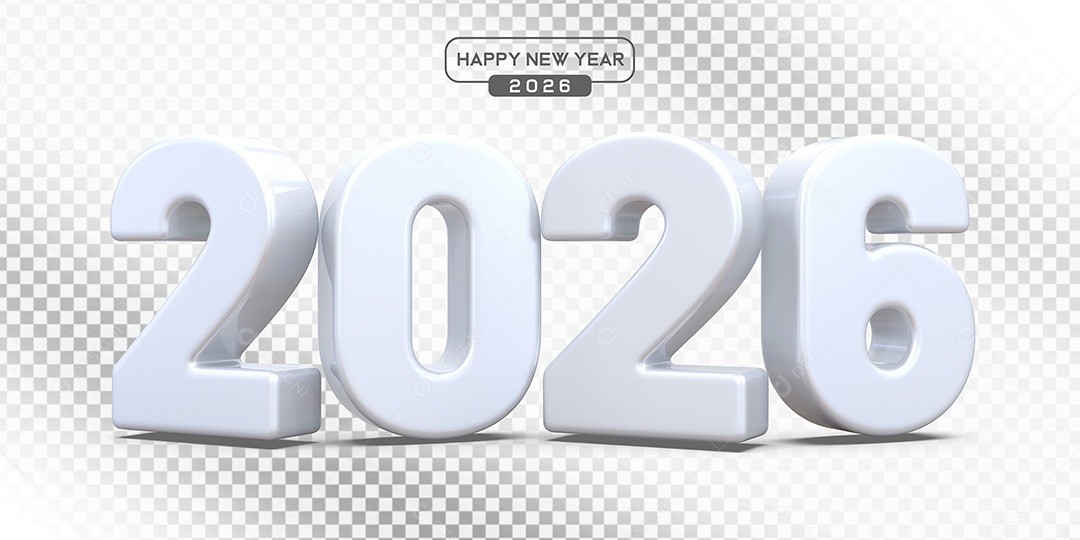Elemento 3D Número 2026 Branco Para Composição PSD