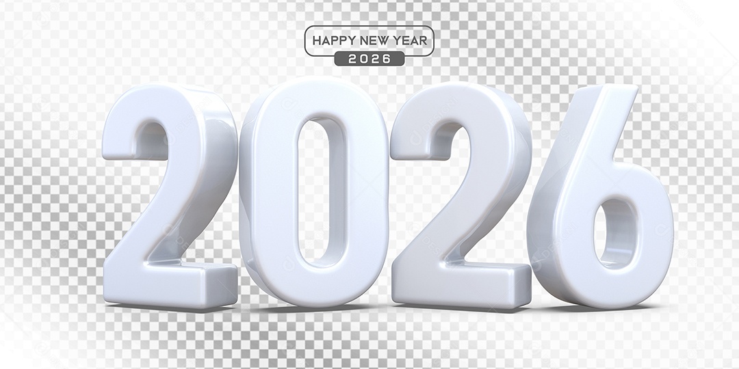 Elemento 3D Número 2026 Branco Para Composição PSD