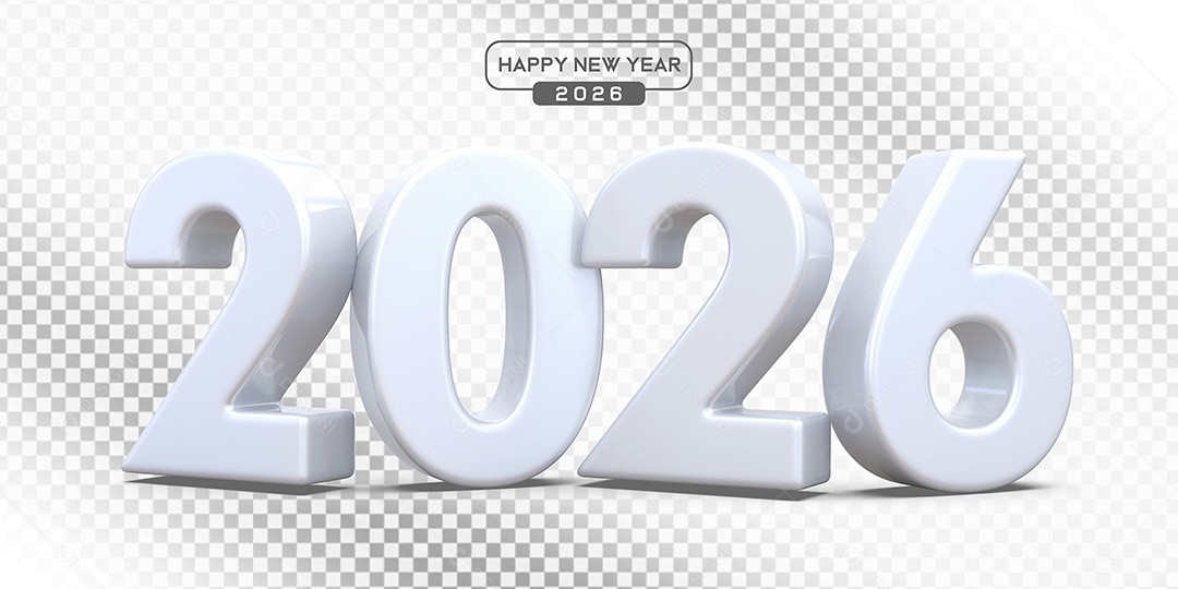 Elemento 3D Número 2026 Branco Para Composição PSD