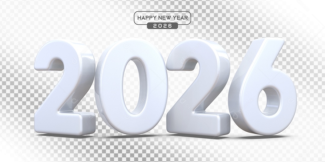 Elemento 3D Número 2026 Branco Para Composição PSD