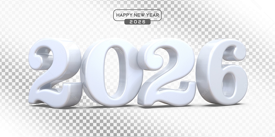 Elemento 3D Número 2026 Branco Para Composição PSD