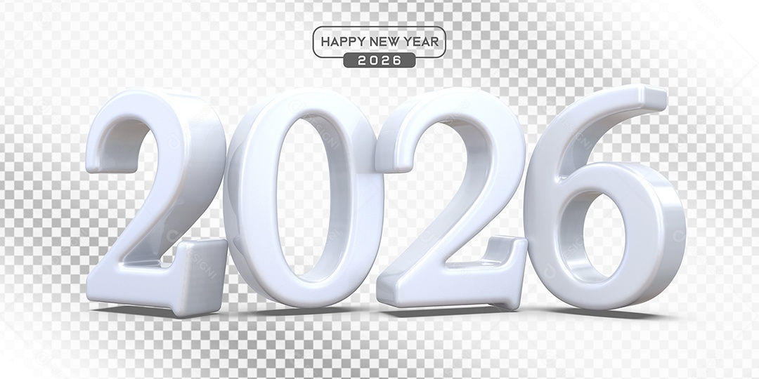 Elemento 3D Número 2026 Branco Para Composição PSD