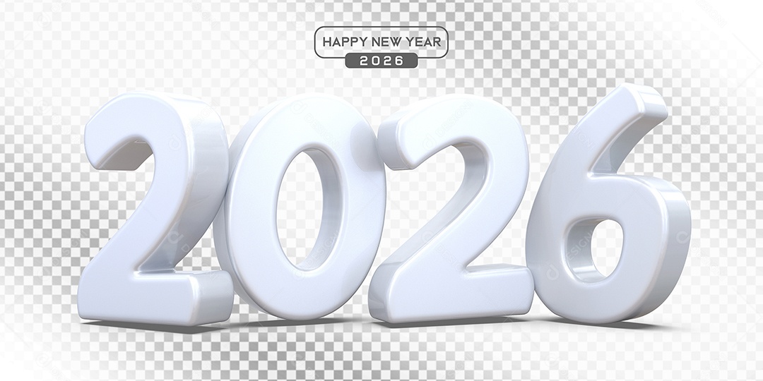 Elemento 3D Número 2026 Branco Para Composição PSD