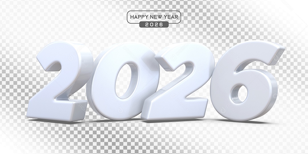Elemento 3D Número 2026 Branco Para Composição PSD