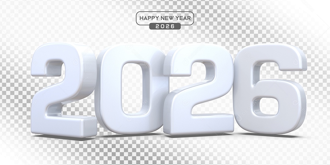 Elemento 3D Número 2026 Branco Para Composição PSD