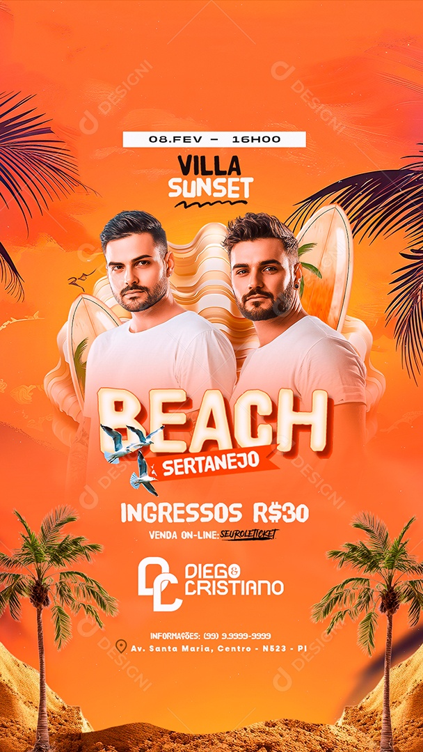 Story Flyer Beach Sertanejo Villa Sunset Social Media PSD Editável