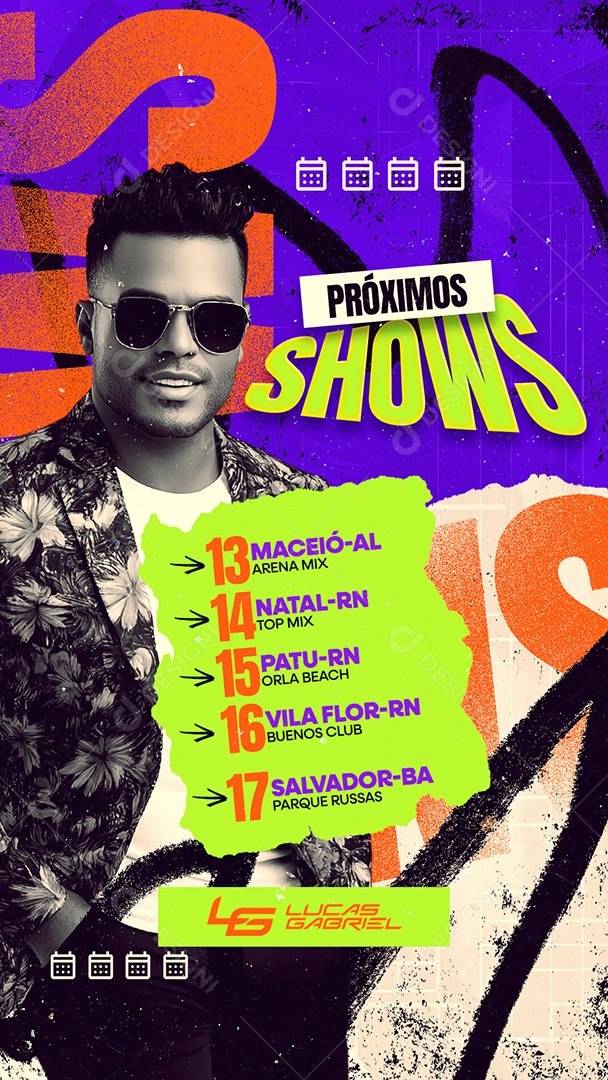 Story Flyer Agenda Próximos Shows Lucas Gabriel Social Media PSD Editável