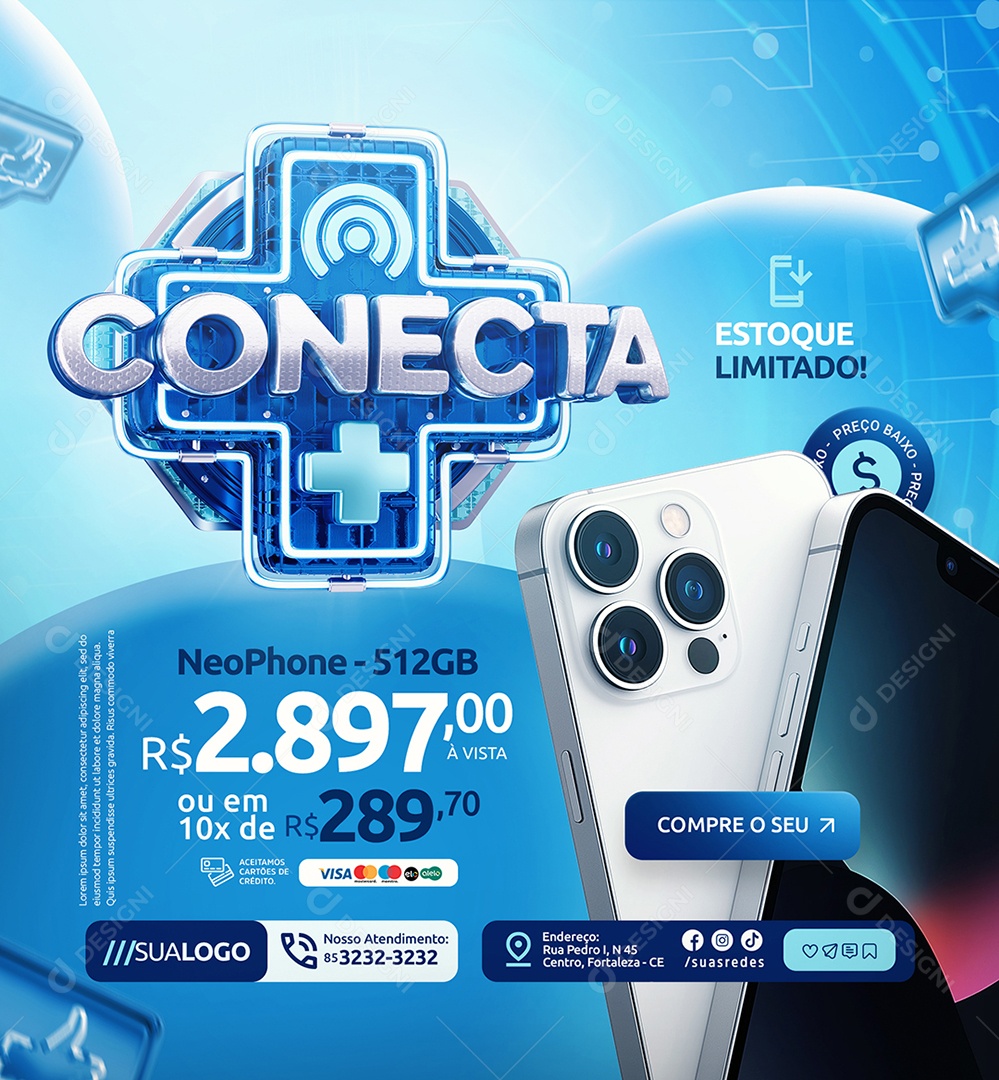 Conecta Mais Loja de Eletrônicos Neo Phone Estoque Limitado Social Media PSD Editável