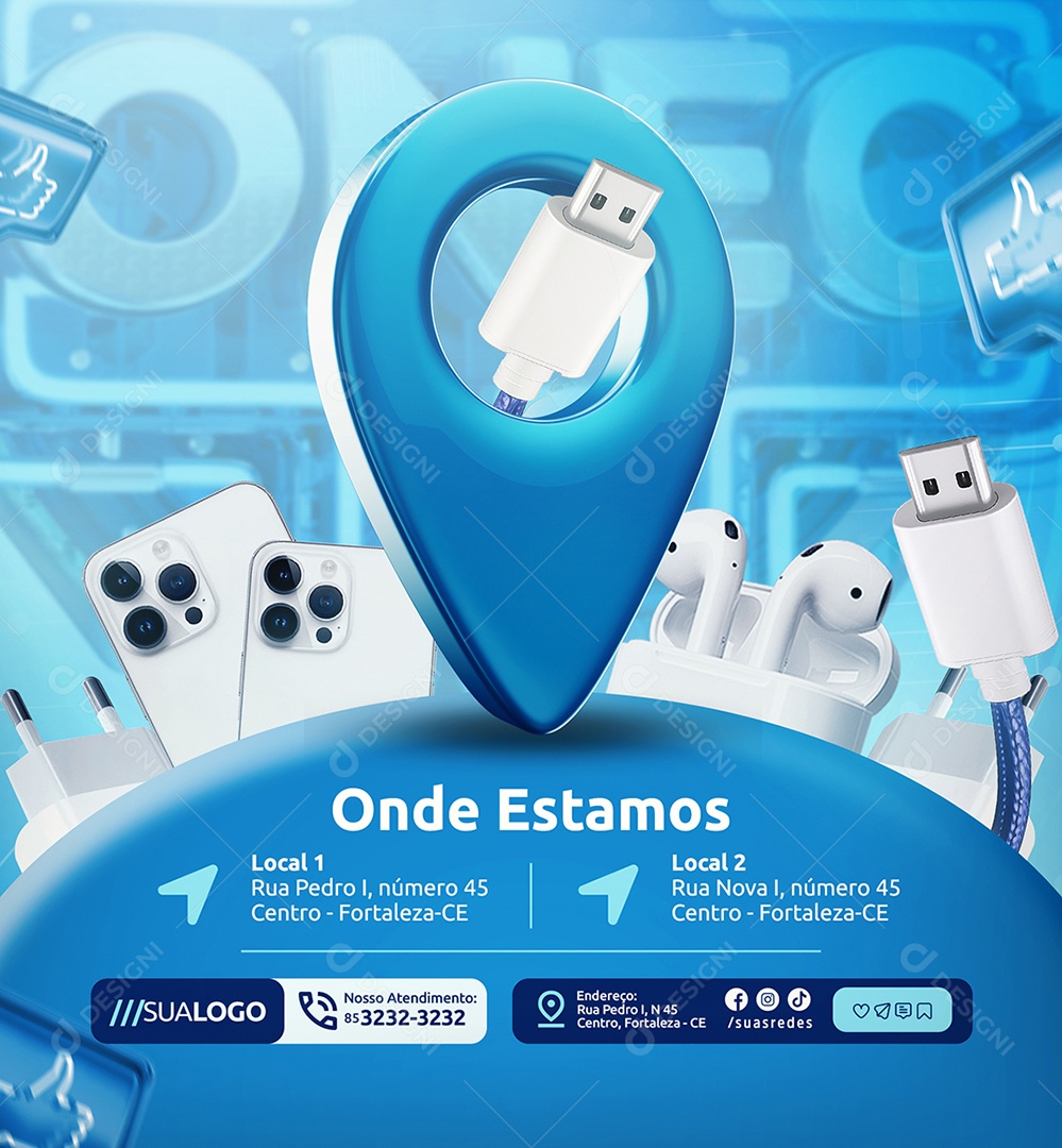 Conecta Mais Loja de Eletrônicos Onde Estamos Social Media PSD Editável