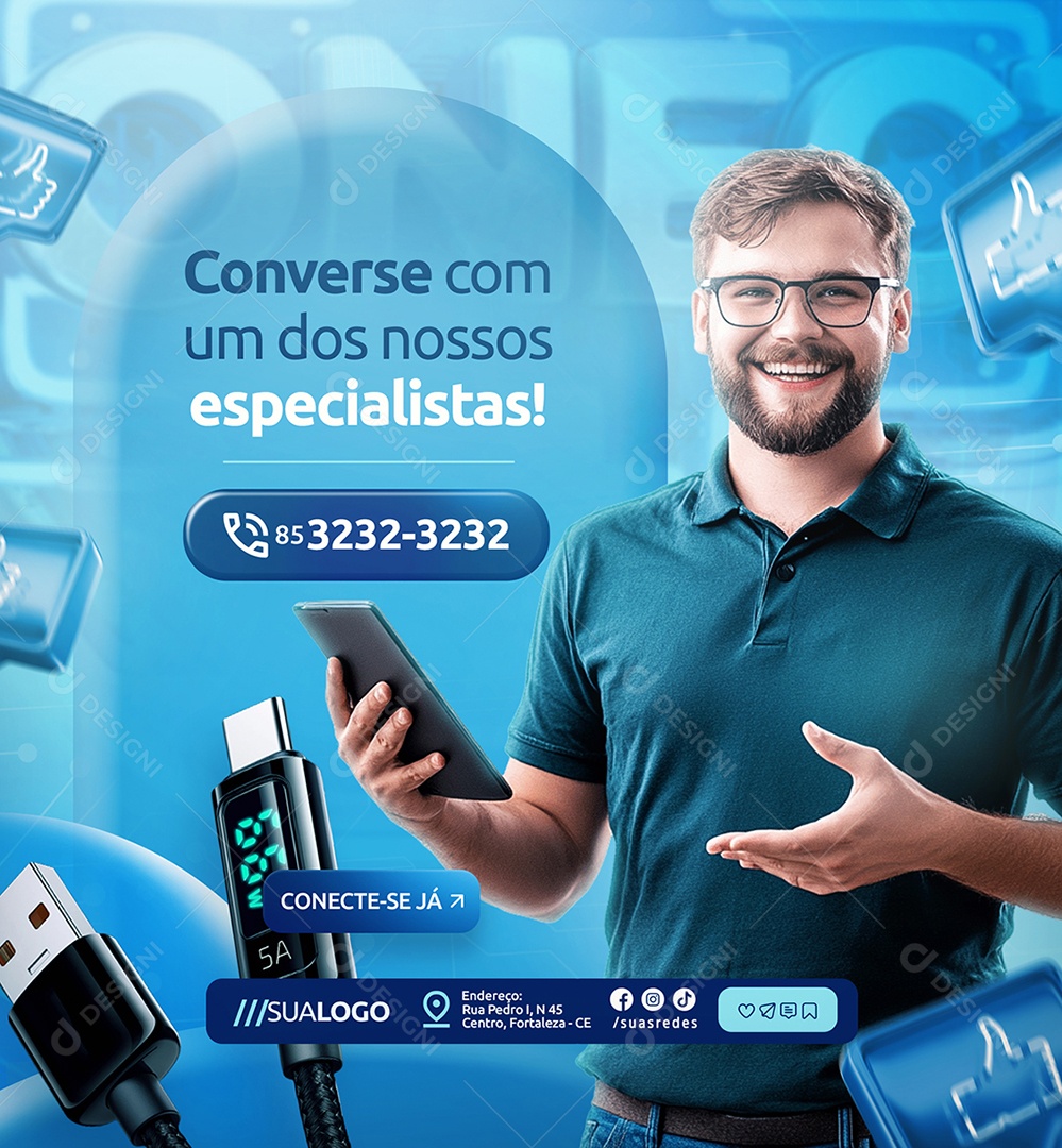 Conecta Mais Loja de Eletrônicos Converse com Um Dos Nossos Especialistas Social Media PSD Editável