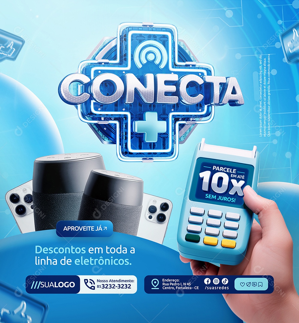 Conecta Mais Loja de Eletrônicos Descontos em Toda a Linha Social Media PSD Editável