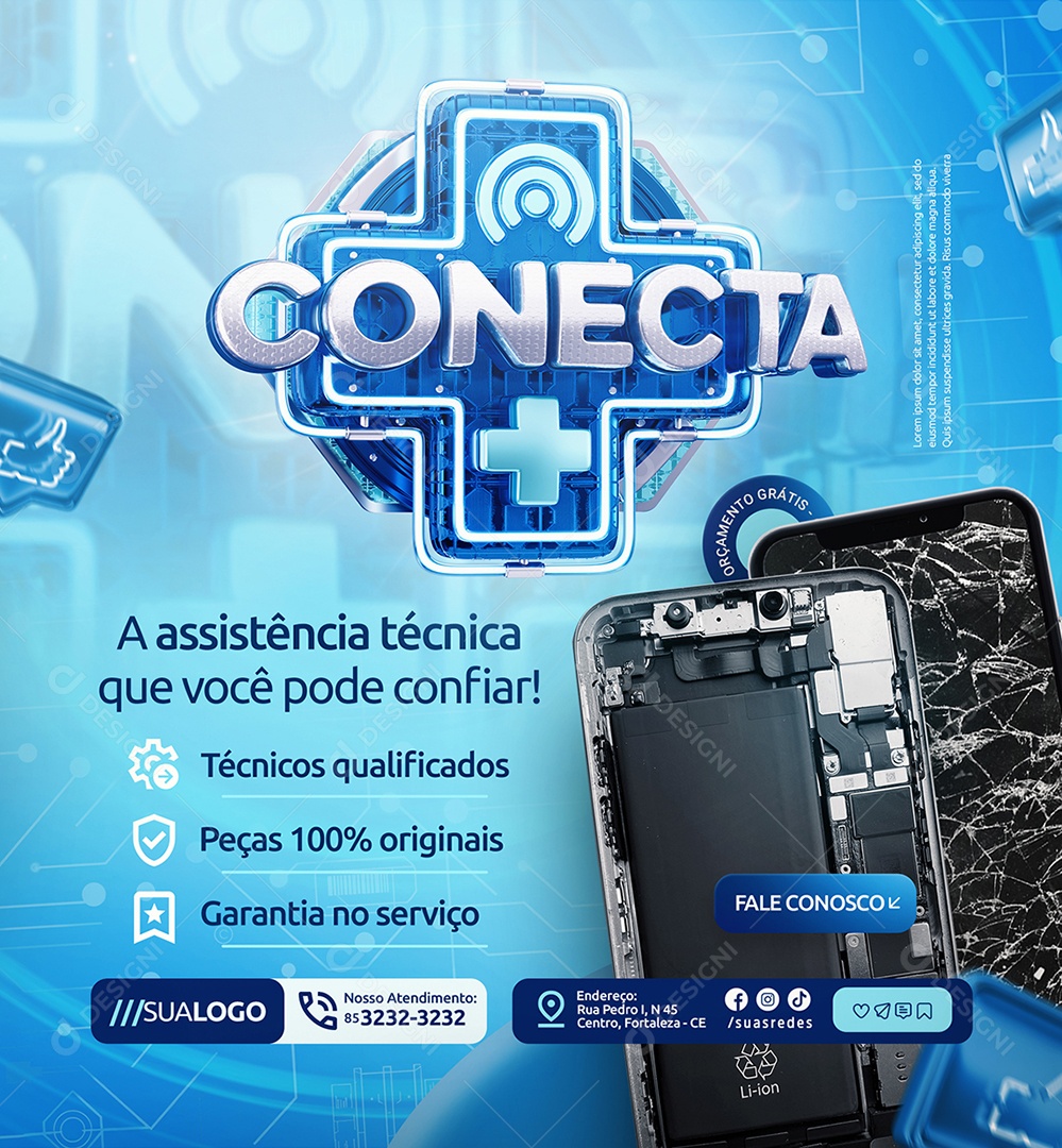 Conecta Mais Loja de Eletrônicos A Assistência Técnica Social Media PSD Editável