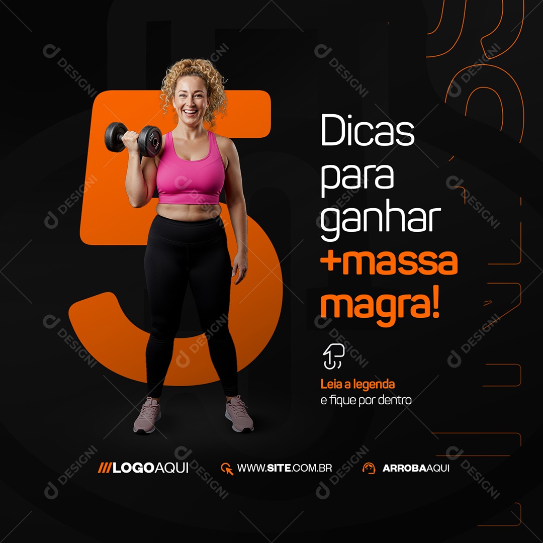 Academia Cinco Dicas para Ganhar Massa Magra Social Media PSD Editável