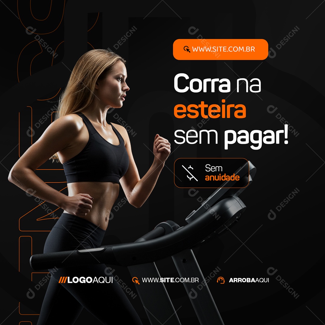 Academia Corra na Esteira Sem Pagar Social Media PSD Editável