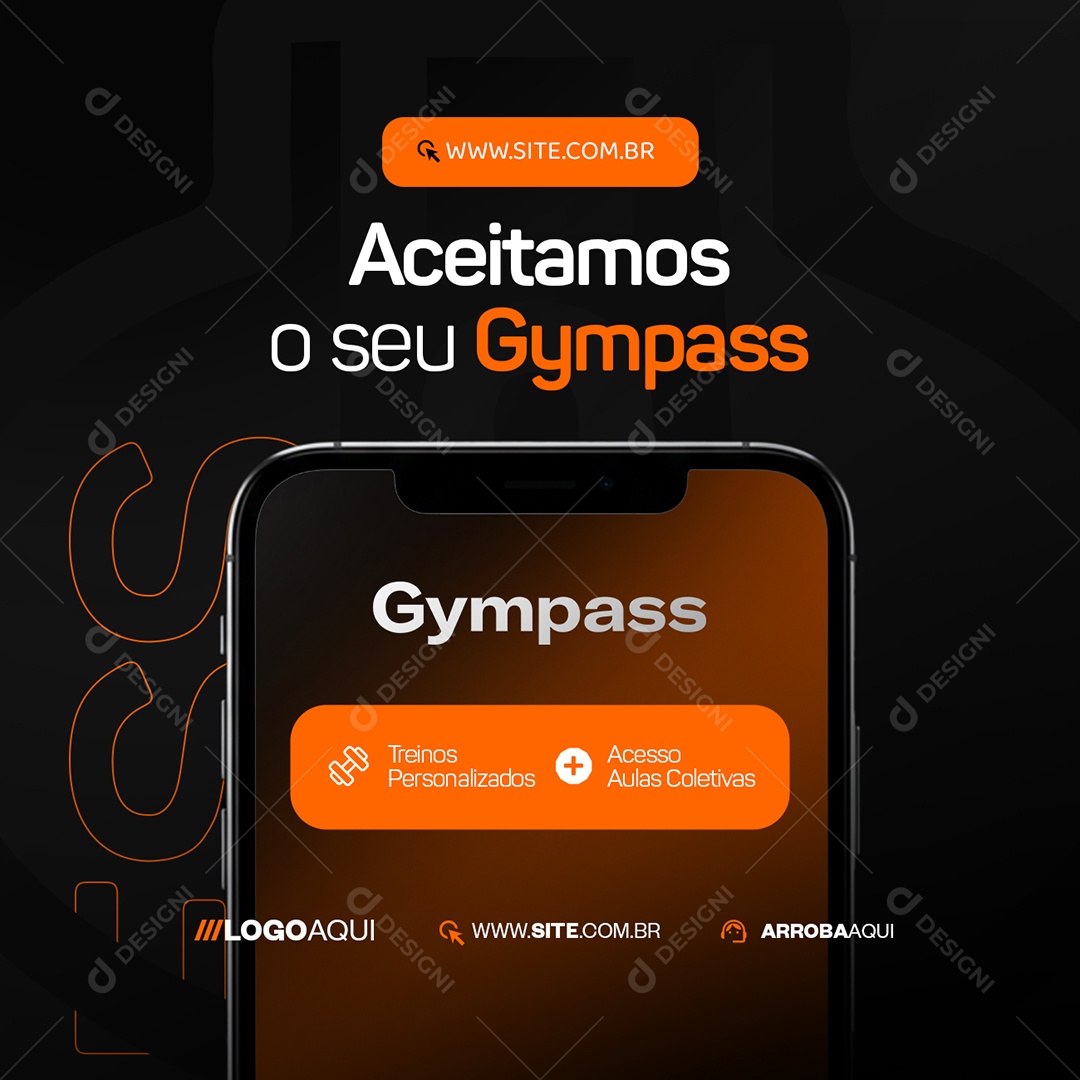 Academia Aceitamos o Seu Gympass Social Media PSD Editável
