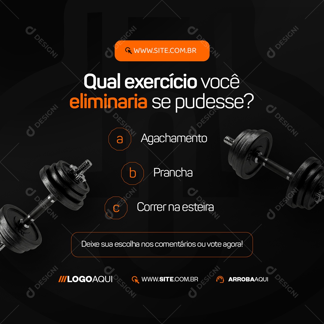 Academia Qual Exercício Você Eliminaria se Pudesse Social Media PSD Editável