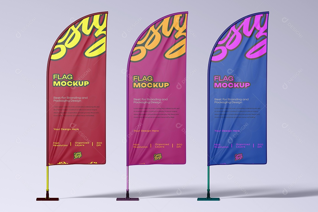 Maquete de Três Bandeiras Vertical Mockup Para Composição PSD Editável