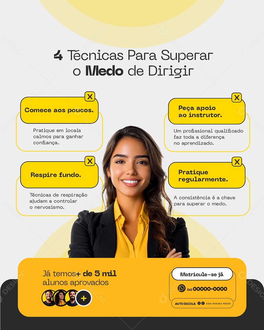 Auto Escola Dicas Como Superar o Medo Social Media PSD Editável