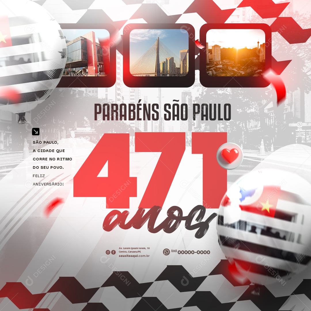 Aniversario de São Paulo 471 Anos 25 Janeiro Social Media PSD Editável