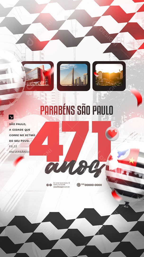 Story Aniversario de São Paulo 471 Anos 25 Janeiro Social Media PSD Editável