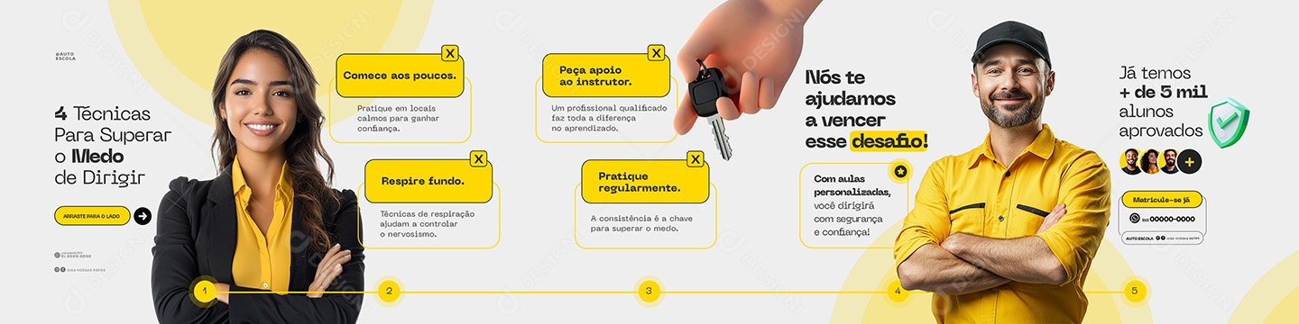 Carrossel Auto Escola Dicas Como Superar o Medo Social Media PSD Editável