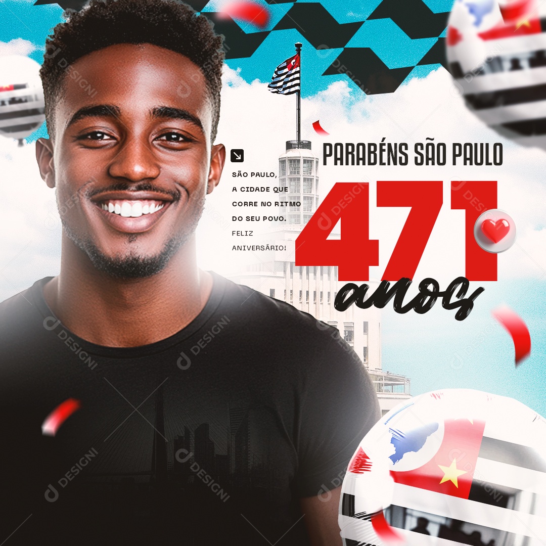 Aniversario de São Paulo 471 Anos 25 Janeiro Social Media PSD Editável