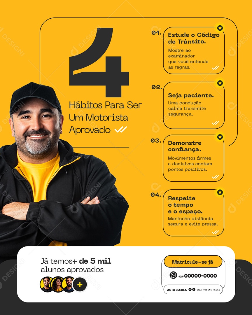 Auto Escola Dicas Hábitos Para ser Aprovado Social Media PSD Editável