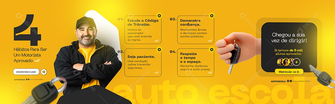 Carrossel Auto Escola Hábitos para Ser Aprovado Social Media PSD Editável