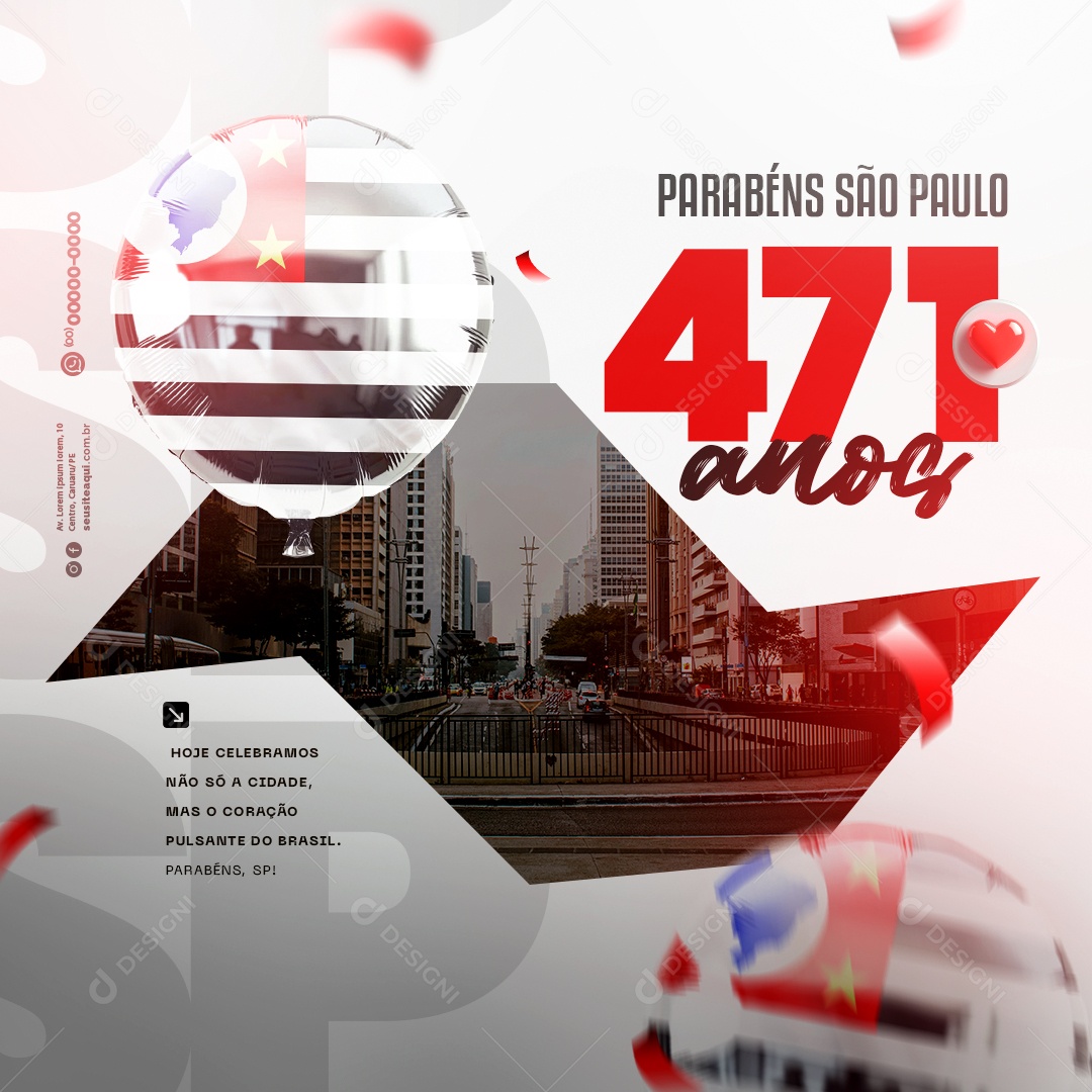 Aniversario de São Paulo 471 Anos 25 Janeiro Social Media PSD Editável