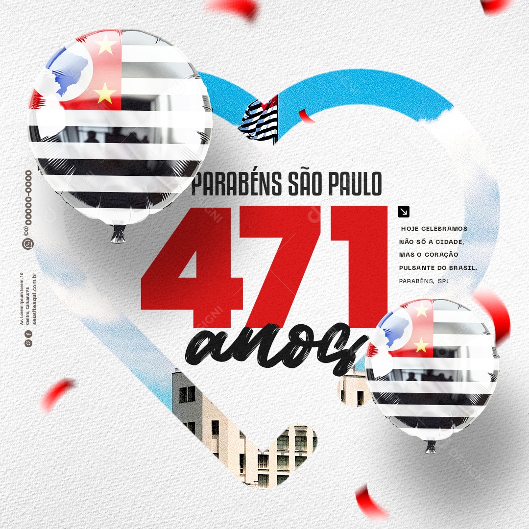 Aniversario de São Paulo 471 Anos 25 Janeiro Social Media PSD Editável