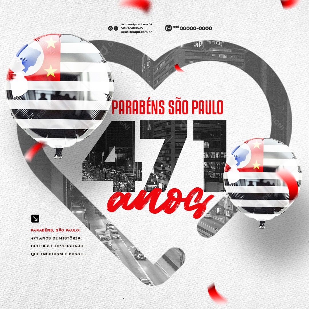Aniversario de São Paulo 471 Anos 25 Janeiro Social Media PSD Editável