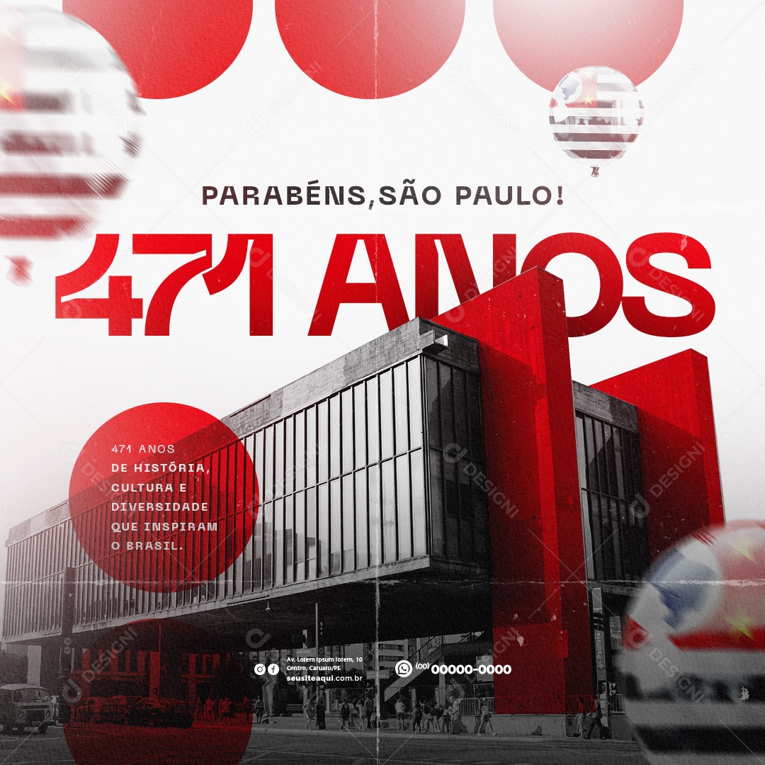 Aniversario de São Paulo 471 Anos 25 Janeiro Social Media PSD Editável