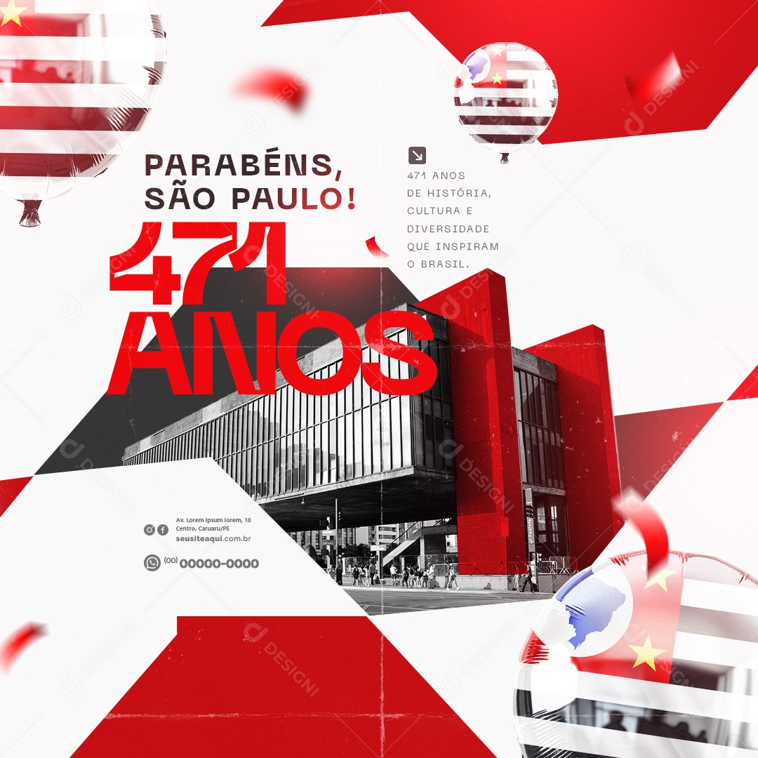 Aniversario de São Paulo 471 Anos 25 Janeiro Social Media PSD Editável