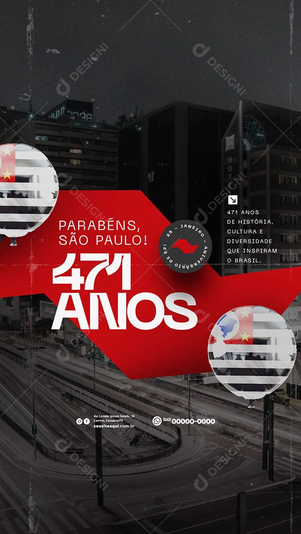 Story Aniversario de São Paulo 471 Anos 25 Janeiro Social Media PSD Editável