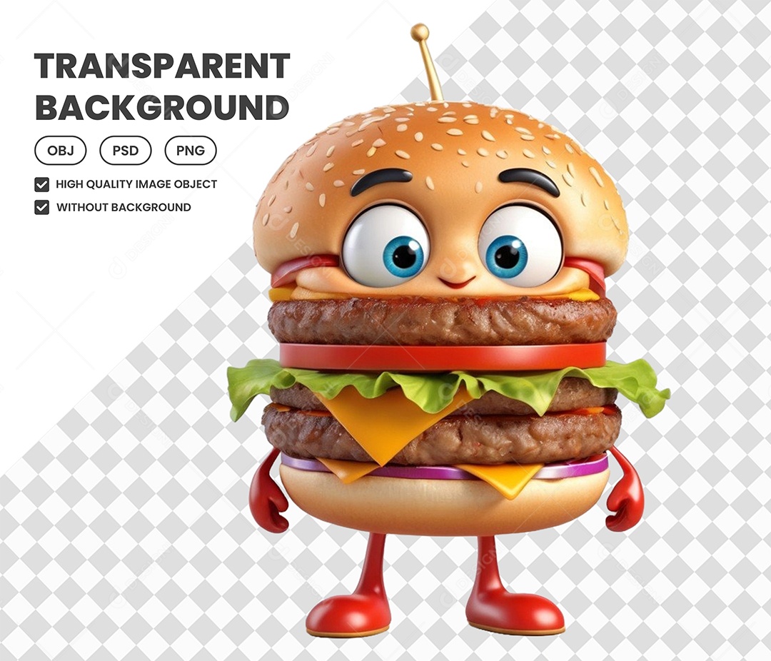 Elemento Hambúguer 3D para Composição PSD