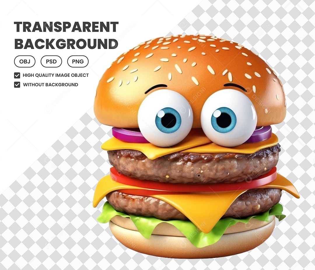 Elemento Hambúguer 3D para Composição PSD