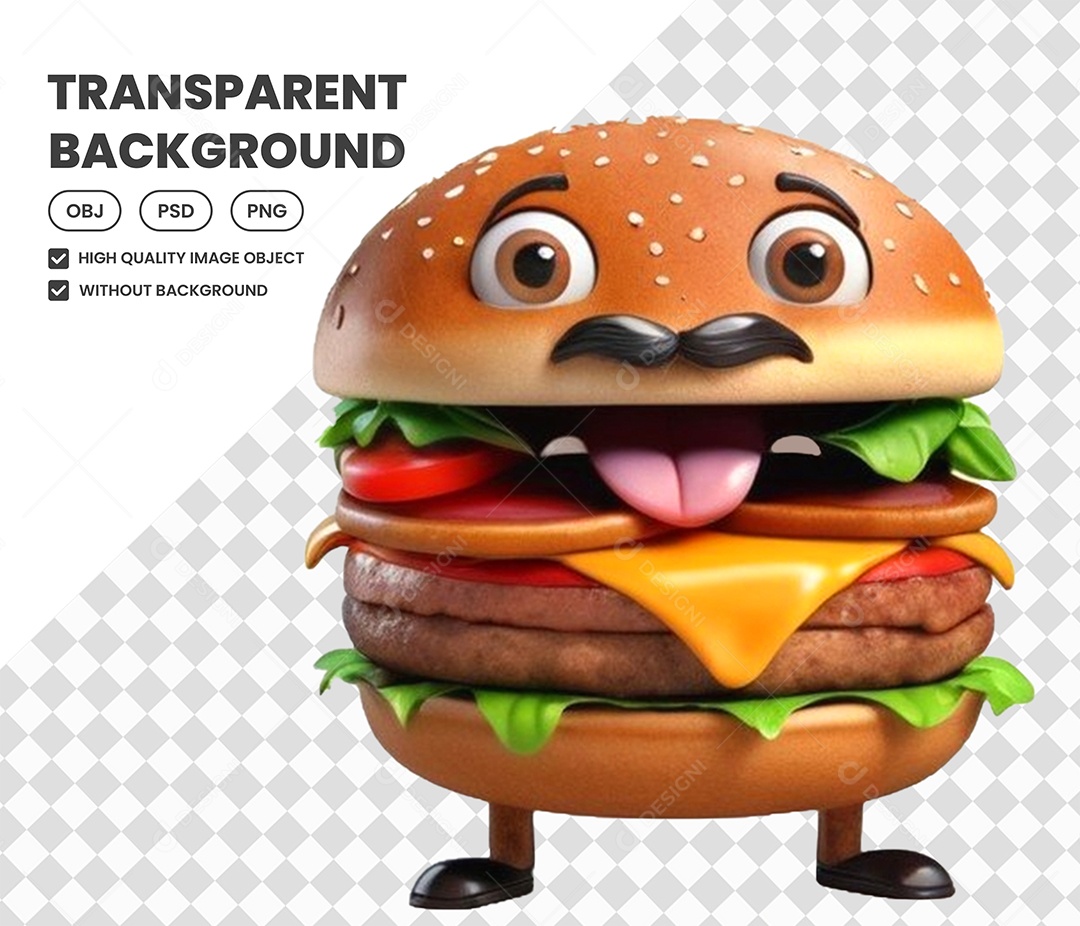 Elemento Hambúguer 3D para Composição PSD