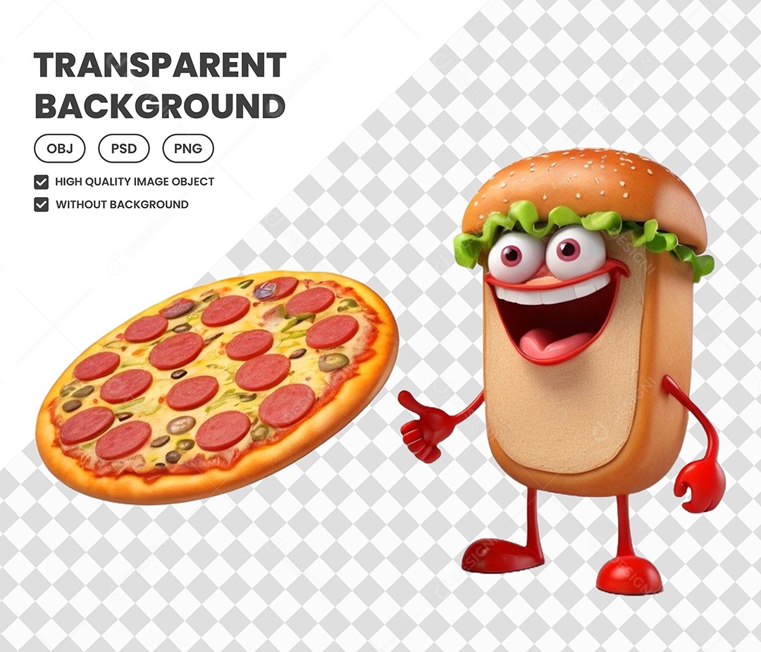 Elemento Pizza Sanduíche 3D para Composição PSD