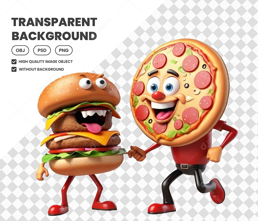 Elemento Pizza e Hambúguer 3D para Composição PSD