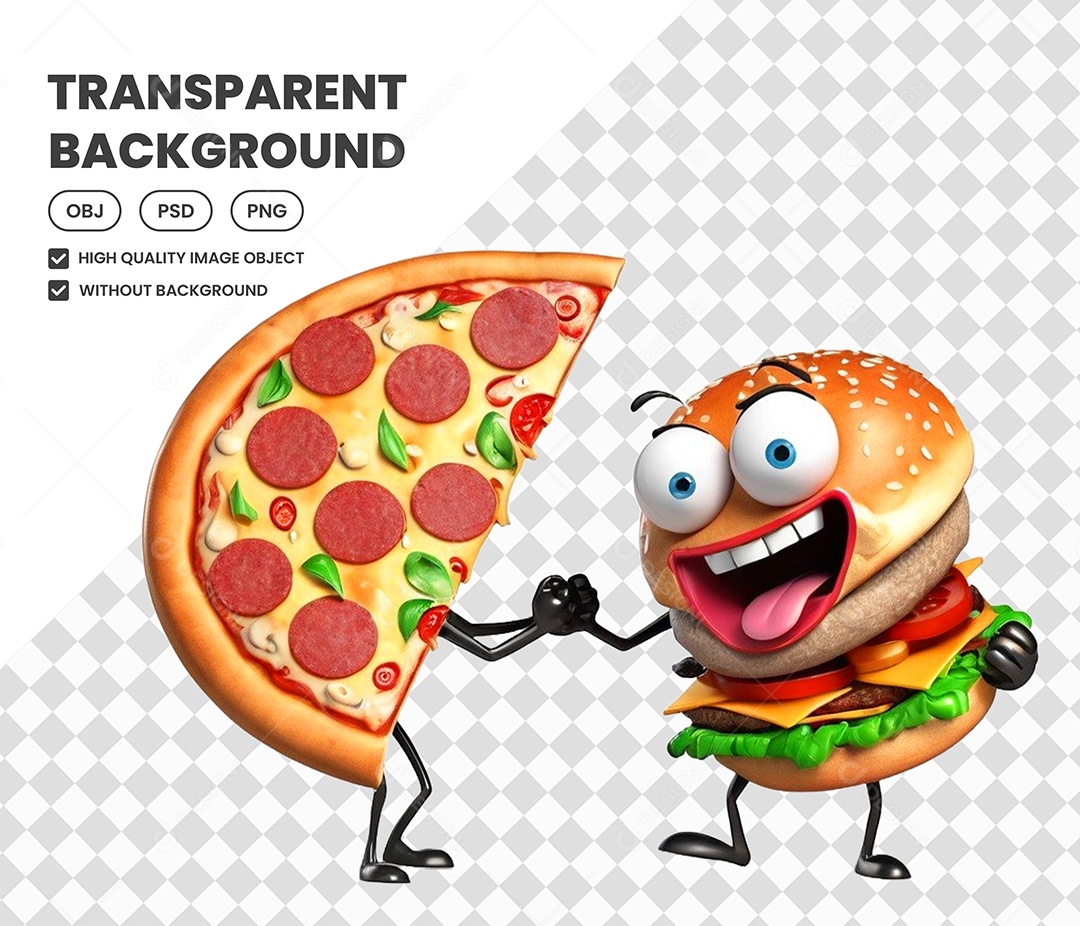 Elemento Pizza e Hambúguer 3D para Composição PSD