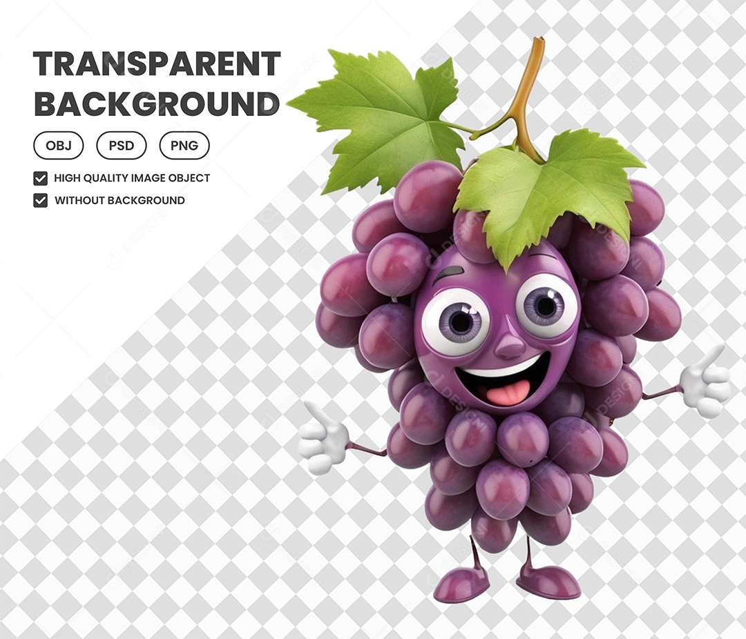 Elemento Uva Fruta 3D para Composição PSD