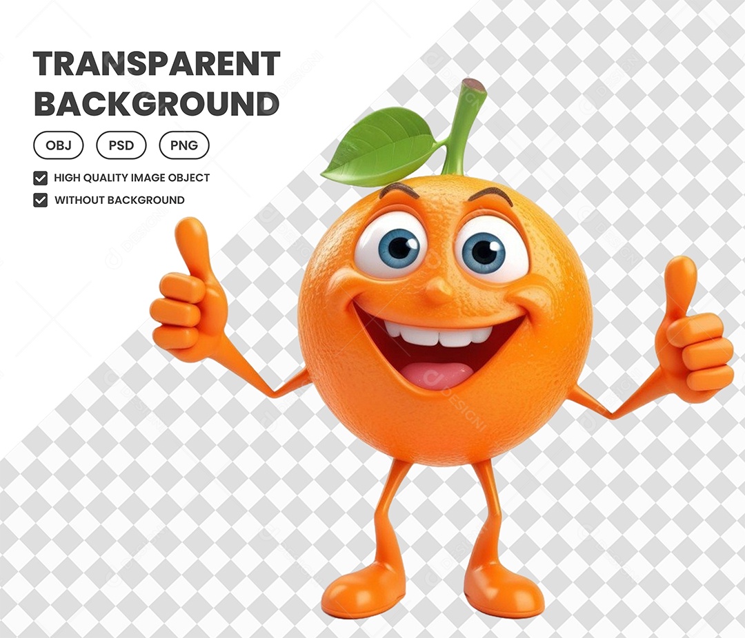 Elemento Laranja Fruta 3D para Composição PSD