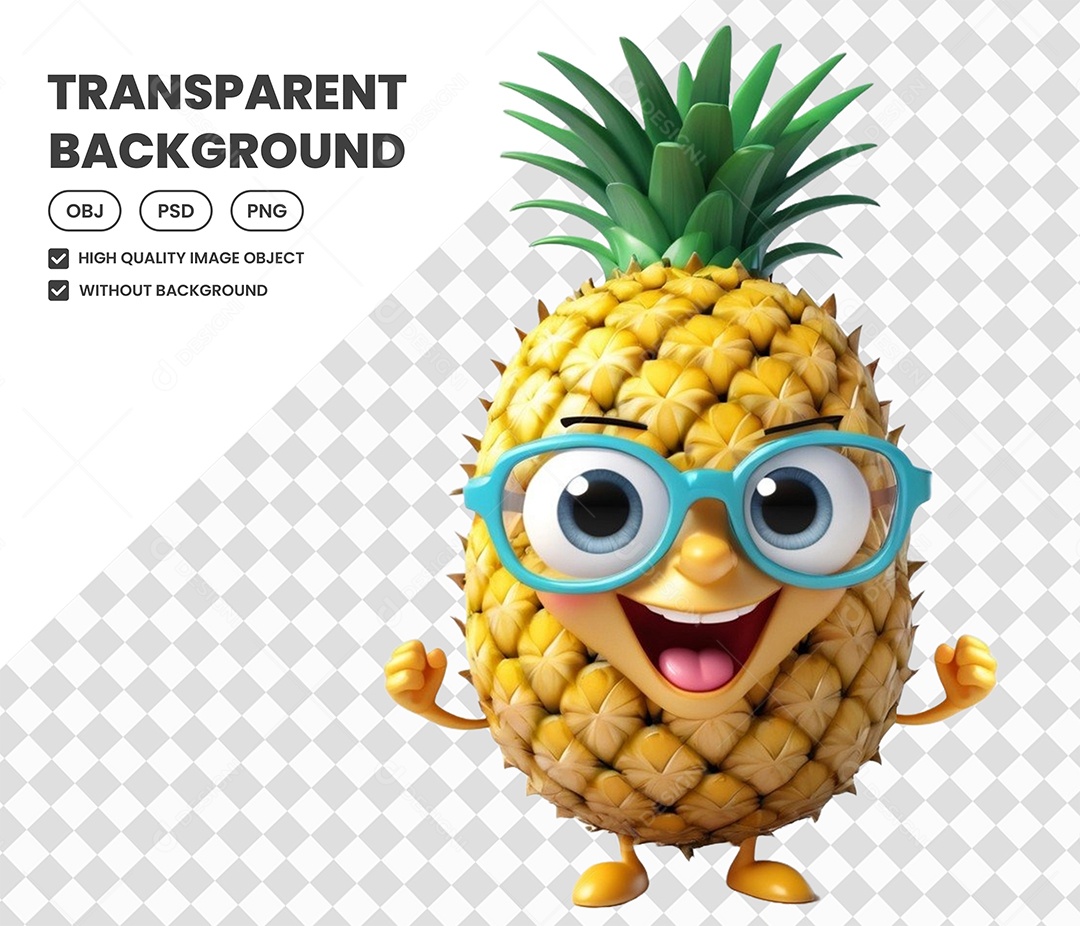 Elemento Abacaxi 3D para Composição PSD