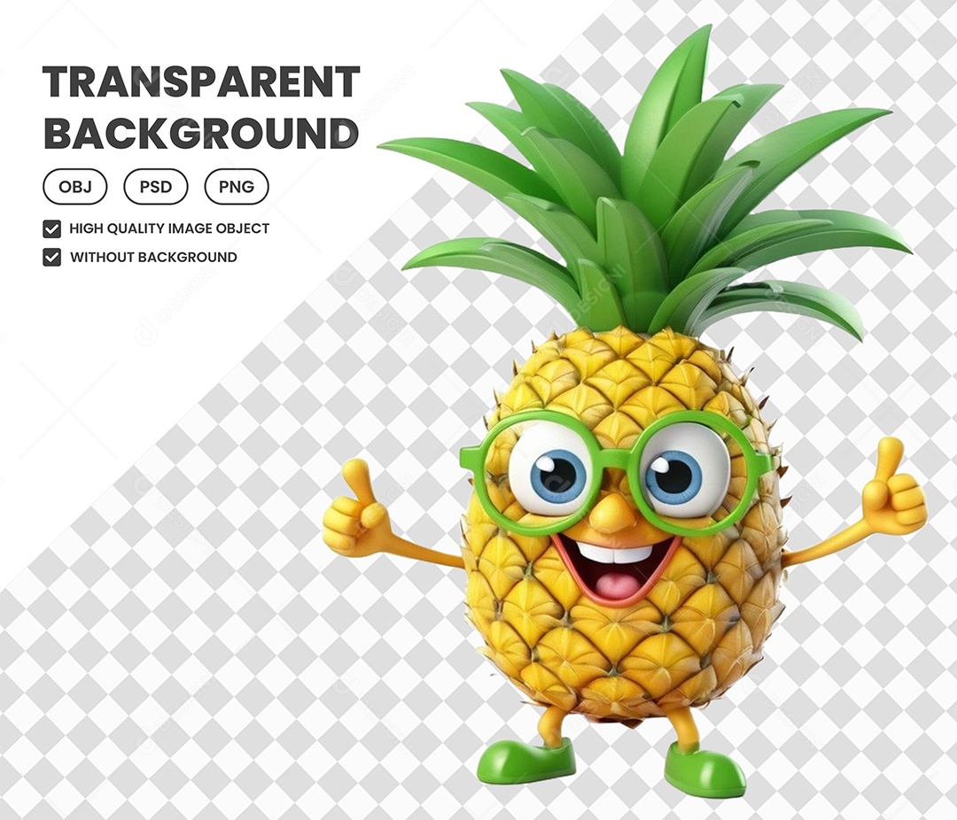 Elemento Abacaxi 3D para Composição PSD