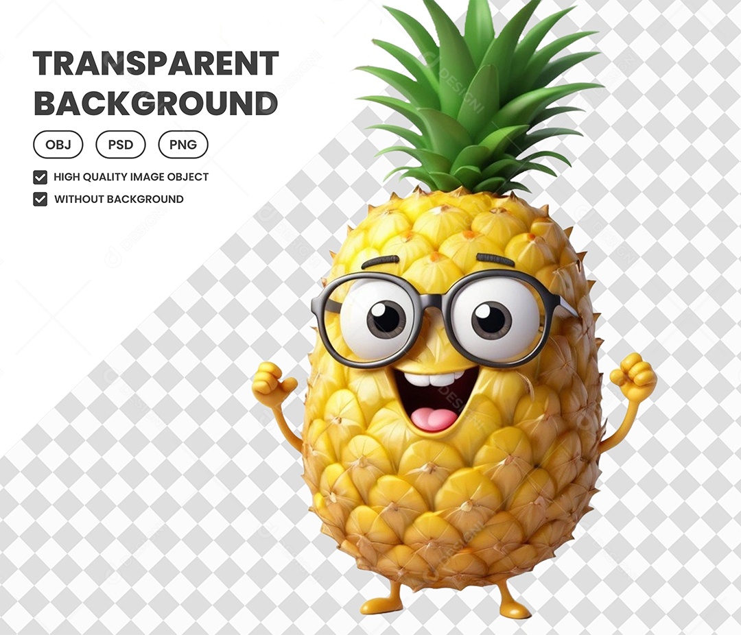 Elemento Abacaxi 3D para Composição PSD
