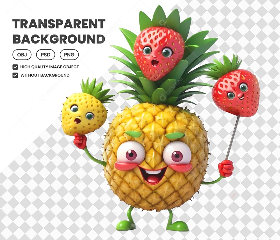 Elemento Abacaxi 3D para Composição PSD