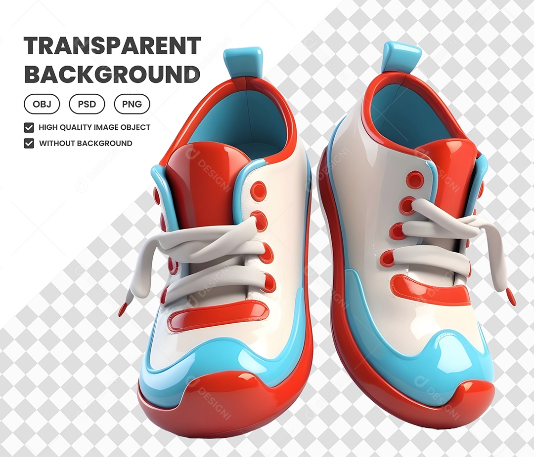 Elemento Tênis Azul e Branco 3D para Composição PSD